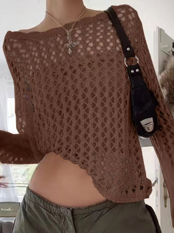 Romina Women's Loose See-Through Mesh Long-Sleeved Knitted Top