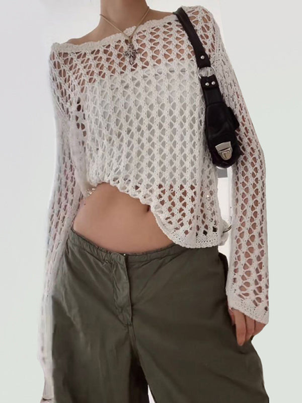 Romina Women's Loose See-Through Mesh Long-Sleeved Knitted Top