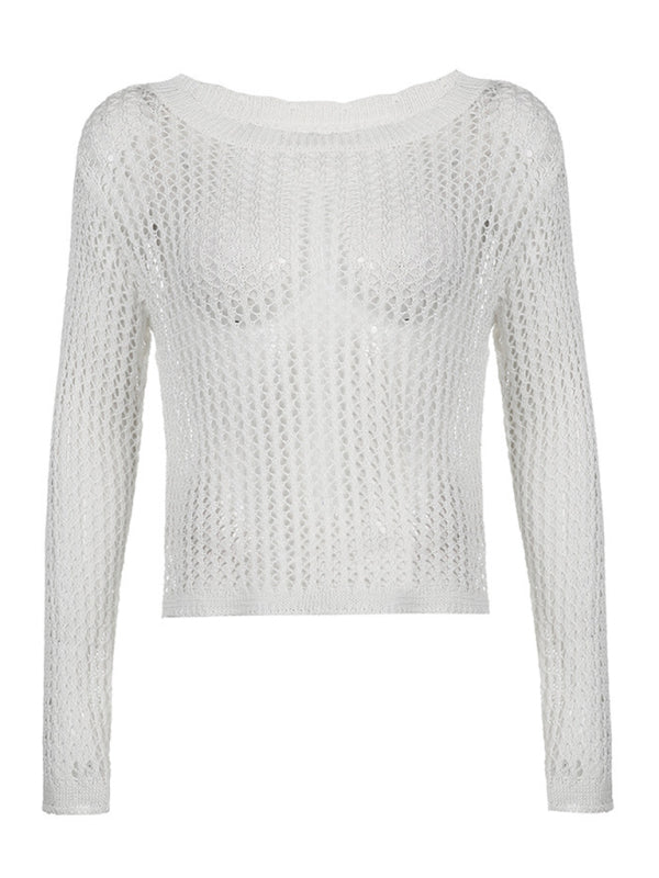 Romina Women's Loose See-Through Mesh Long-Sleeved Knitted Top