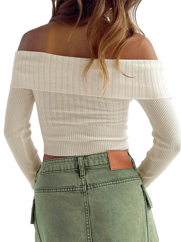 Annabella Sexy Hot Girl's One-Piece Collared Long-Sleeved Sweater