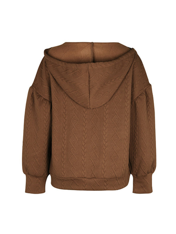 Hazel Women's New Solid Color Knitted Long Hooded Sweatshirt