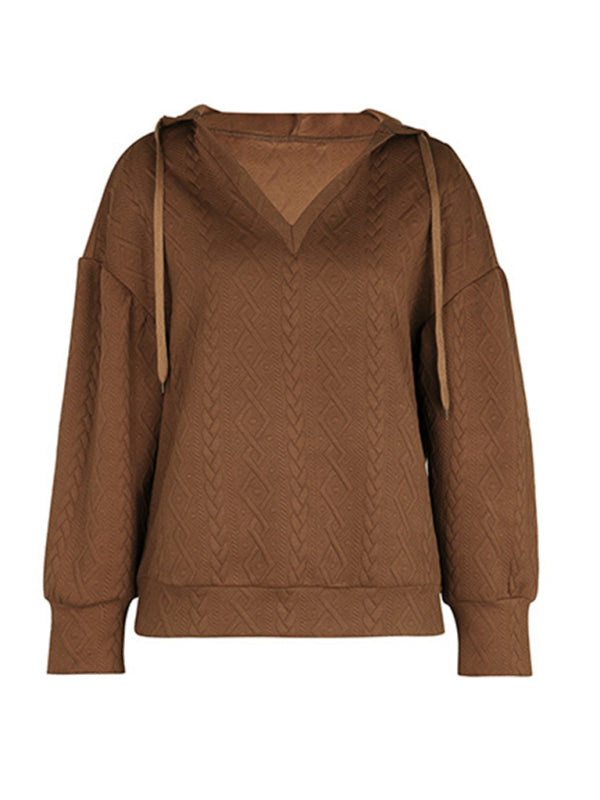Hazel Women's New Solid Color Knitted Long Hooded Sweatshirt