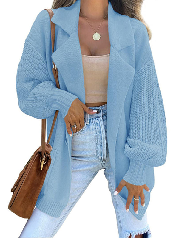 Brenna Women's Suit Collar Long Sleeve Knitted Jacket Cardigan