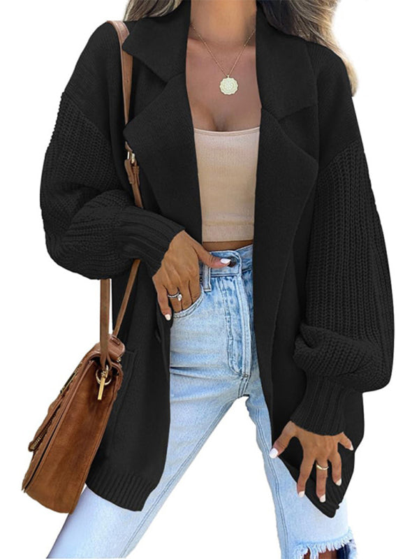 Brenna Women's Suit Collar Long Sleeve Knitted Jacket Cardigan