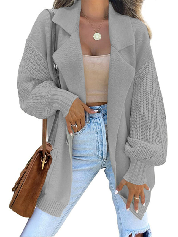 Brenna Women's Suit Collar Long Sleeve Knitted Jacket Cardigan