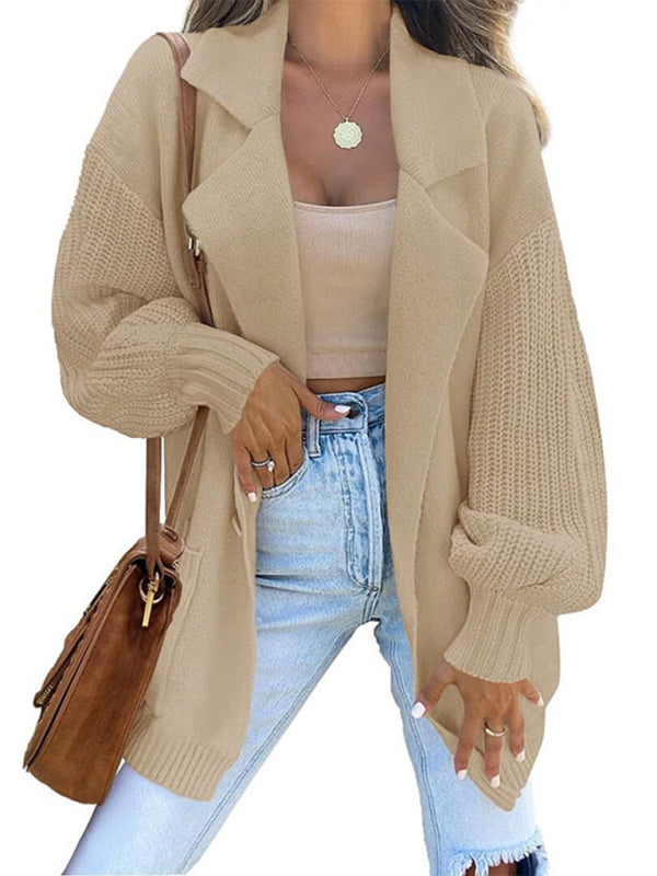 Brenna Women's Suit Collar Long Sleeve Knitted Jacket Cardigan