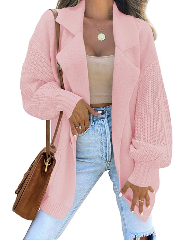 Brenna Women's Suit Collar Long Sleeve Knitted Jacket Cardigan