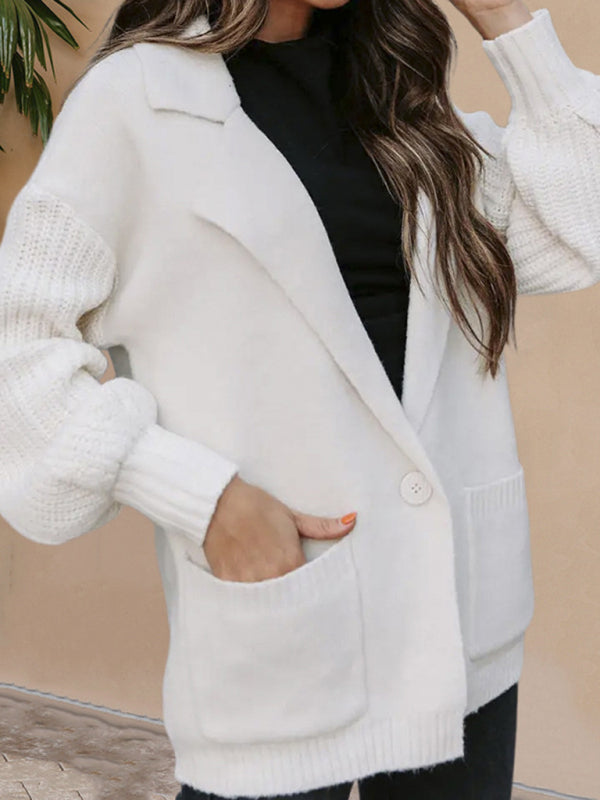 Brenna Women's Suit Collar Long Sleeve Knitted Jacket Cardigan