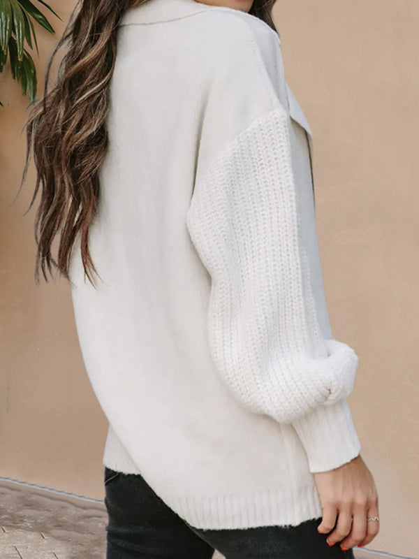 Brenna Women's Suit Collar Long Sleeve Knitted Jacket Cardigan