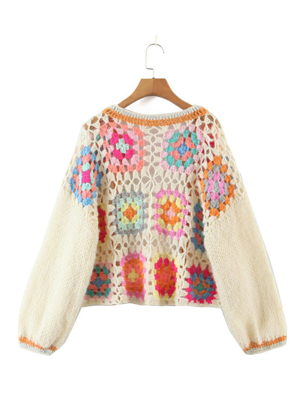 Yvonne Women's Loose Color Block Crochet Cardigan