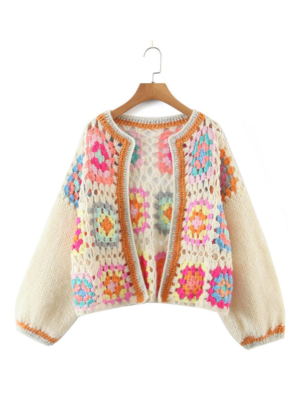 Yvonne Women's Loose Color Block Crochet Cardigan