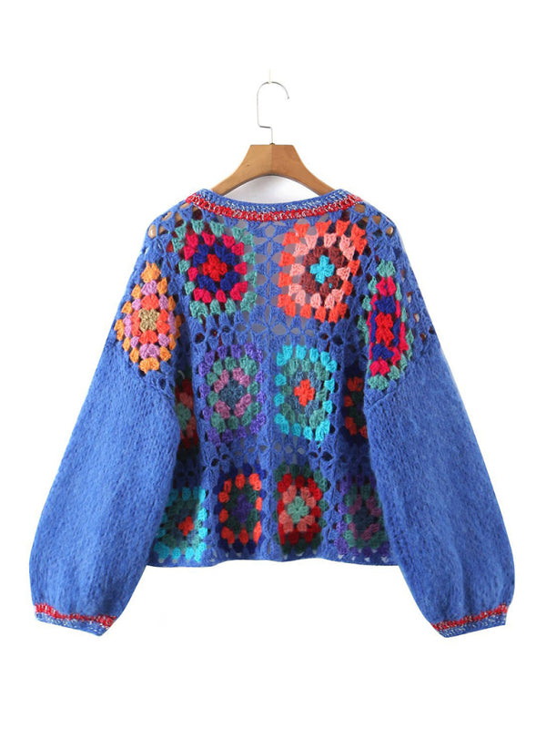Yvonne Women's Loose Color Block Crochet Cardigan