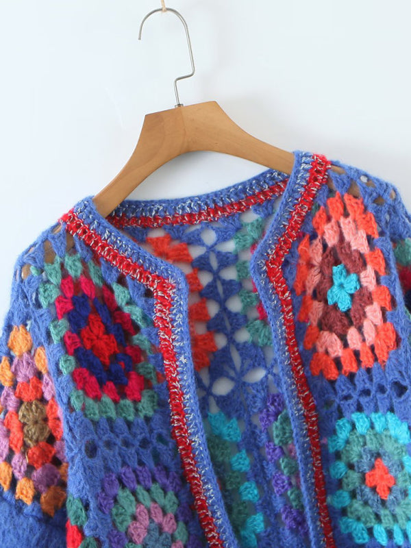 Yvonne Women's Loose Color Block Crochet Cardigan