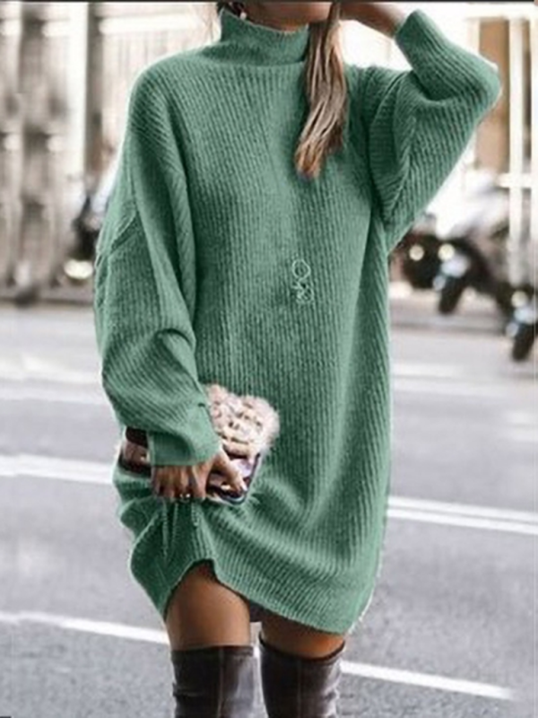 Elisa Women's New Casual Loose Long-Sleeved Mid-Length Sweater Dress