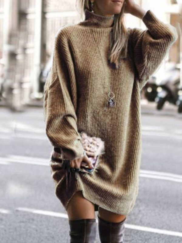 Elisa Women's New Casual Loose Long-Sleeved Mid-Length Sweater Dress
