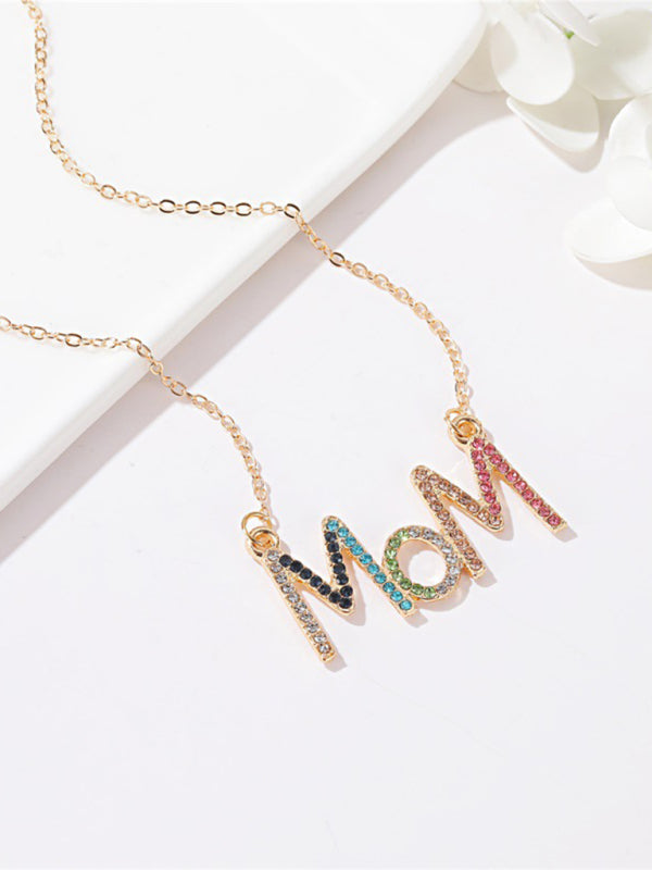 MOM Letter Necklace Creative Colored Diamond English Letter Clavicle Chain Mother's Day gift
