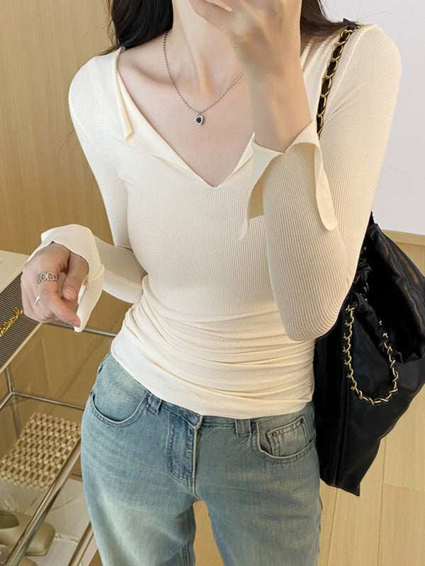 Graciela Women's V-Neck Bell Sleeve Slim Knitted Top