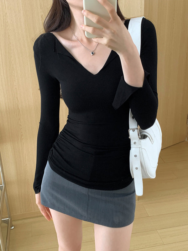 Graciela Women's V-Neck Bell Sleeve Slim Knitted Top