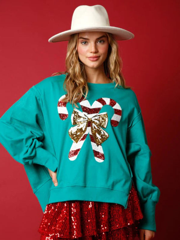 Melisa Women's Sweet Sequined Thickened Versatile Top Long-Sleeved Christmas Sweatshirt