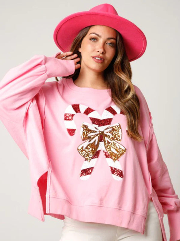 Melisa Women's Sweet Sequined Thickened Versatile Top Long-Sleeved Christmas Sweatshirt