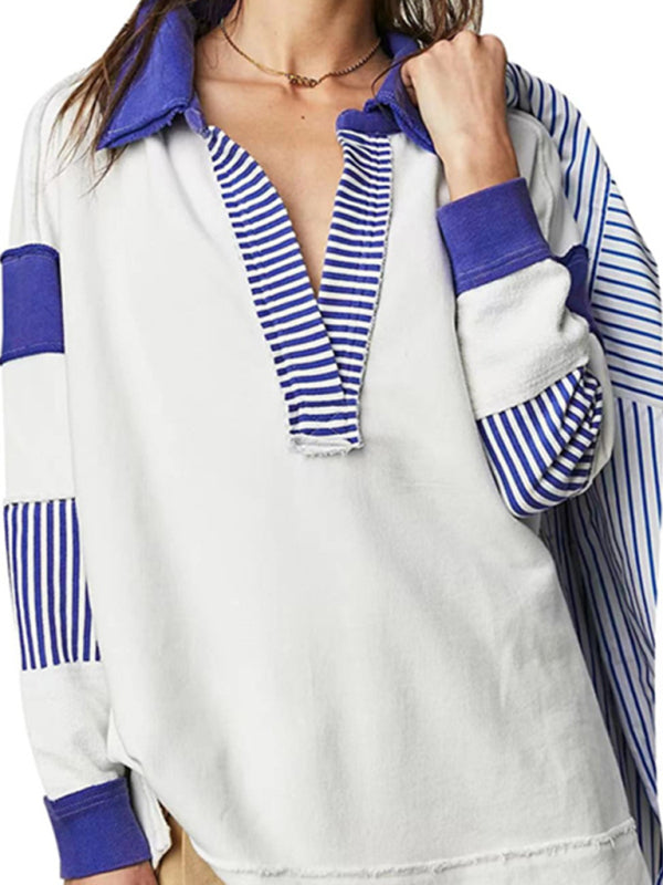 Nikita Women's Loose V-Neck Casual Long-Sleeved Patchwork Sweatshirt