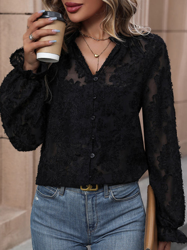 Aziel New Women's Long Sleeve Black French Top