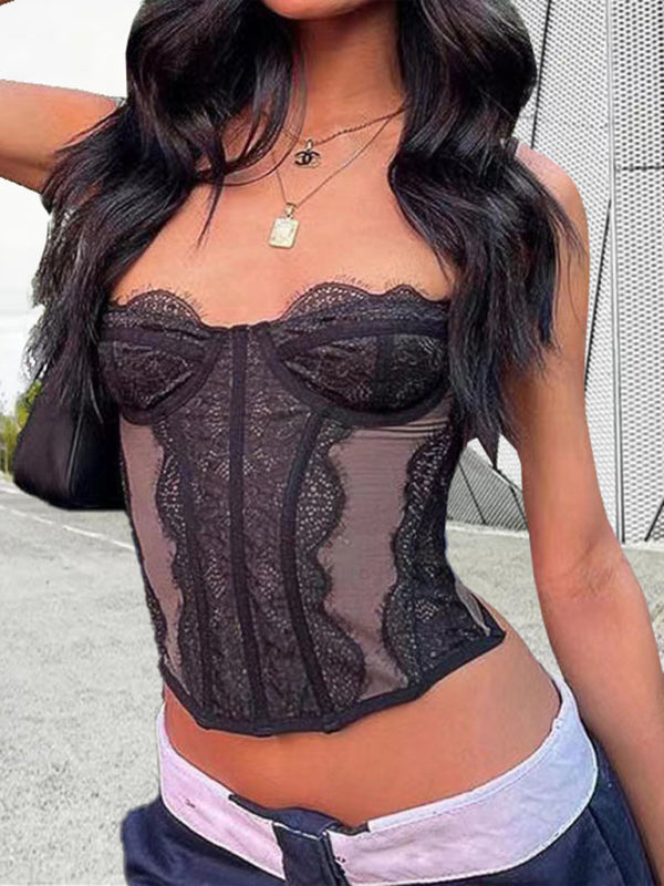 Noelle New Style Lace Embroidered Fishbone Sexy Tube Top Suspender Hollow Backless Outer Bra
