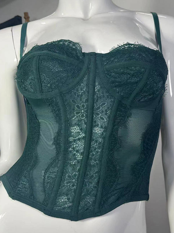Noelle New Style Lace Embroidered Fishbone Sexy Tube Top Suspender Hollow Backless Outer Bra