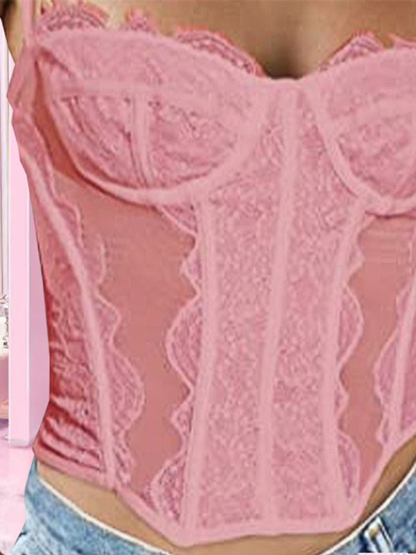 Noelle New Style Lace Embroidered Fishbone Sexy Tube Top Suspender Hollow Backless Outer Bra