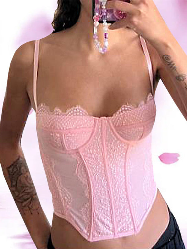 Noelle New Style Lace Embroidered Fishbone Sexy Tube Top Suspender Hollow Backless Outer Bra