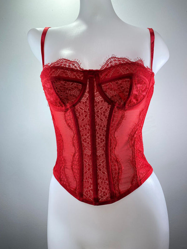 Noelle New Style Lace Embroidered Fishbone Sexy Tube Top Suspender Hollow Backless Outer Bra