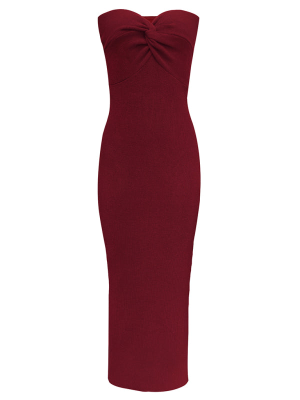 Parker New Style Knitted Cross Strapless Fashionable and Sexy Woolen Dress