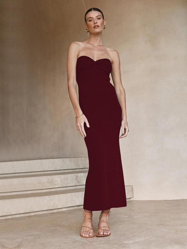 Parker New Style Knitted Cross Strapless Fashionable and Sexy Woolen Dress