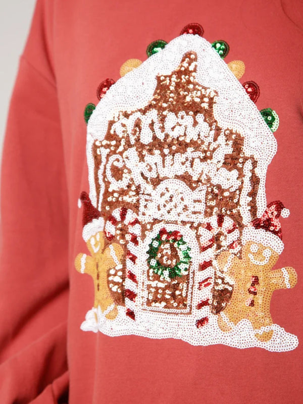 Beatrice Festive Gingerbread House Print Women’s Hoodie