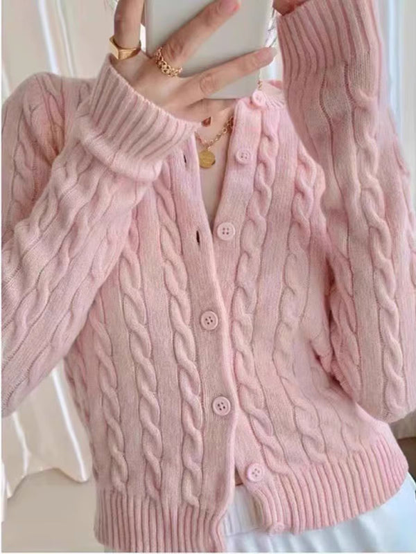 Irene Women's Retro Twist Single-Breasted Knitted Cardigan