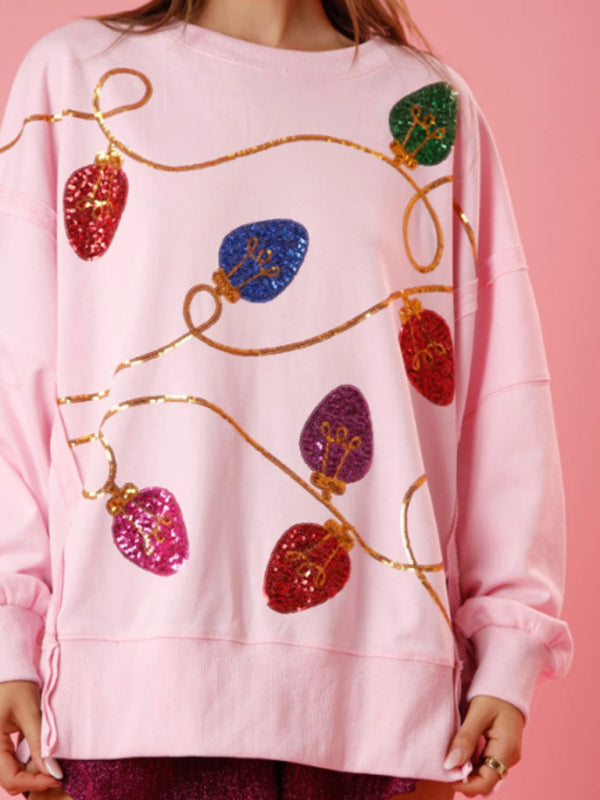 Hollie New Women's Christmas Sequined Long-Sleeved Pullover Sweatshirt
