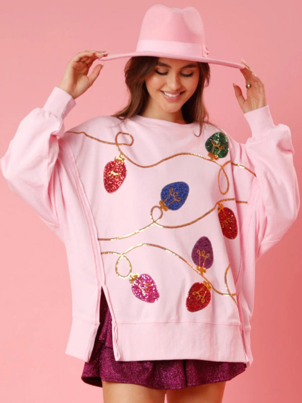 Hollie New Women's Christmas Sequined Long-Sleeved Pullover Sweatshirt