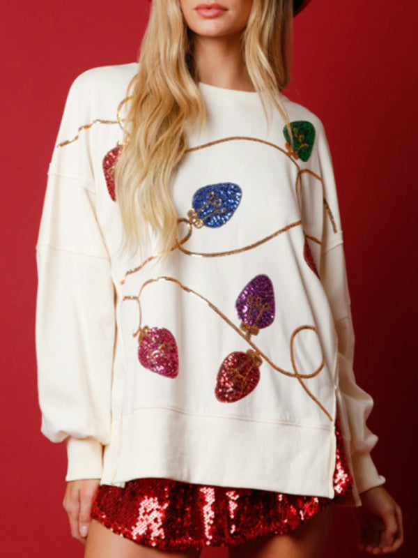 Hollie New Women's Christmas Sequined Long-Sleeved Pullover Sweatshirt
