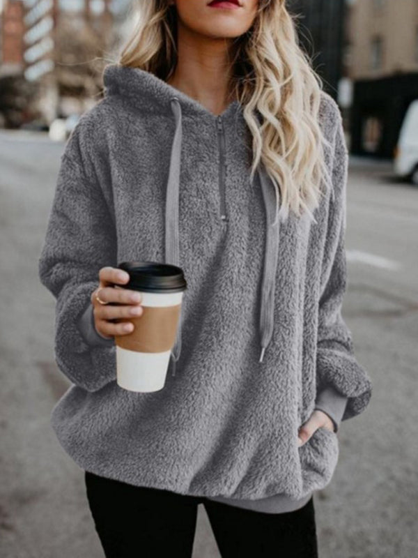 Ayla Women's Hooded Drawstring Pocket Sweatshirt Fleece Jacket