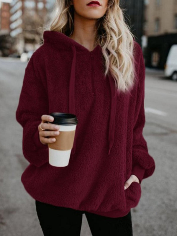 Ayla Women's Hooded Drawstring Pocket Sweatshirt Fleece Jacket
