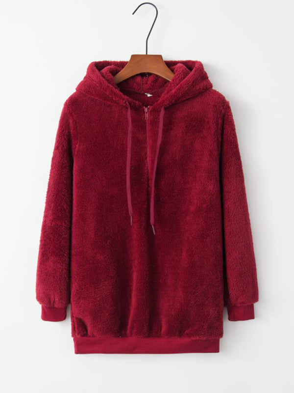 Ayla Women's Hooded Drawstring Pocket Sweatshirt Fleece Jacket