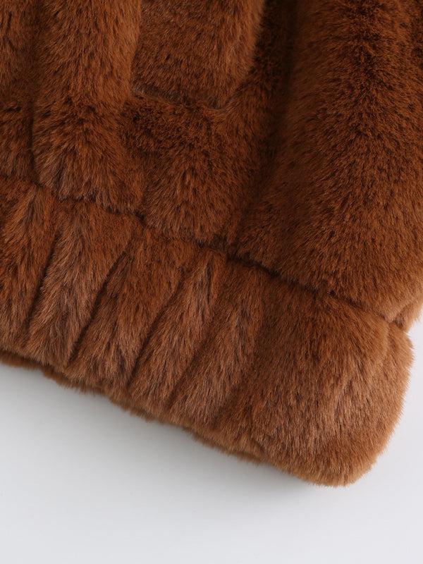 Lora Plush Hooded Long Sleeve Warm Short Jacket