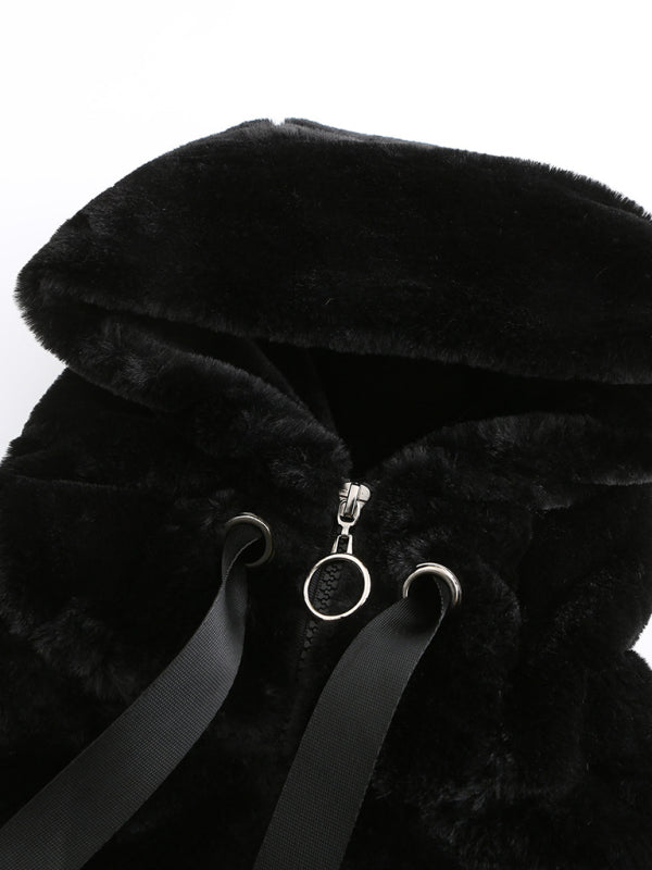 Lora Plush Hooded Long Sleeve Warm Short Jacket