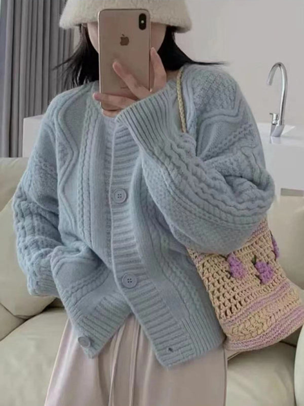 Britney Women's Twist Button Loose Knitted Cardigan