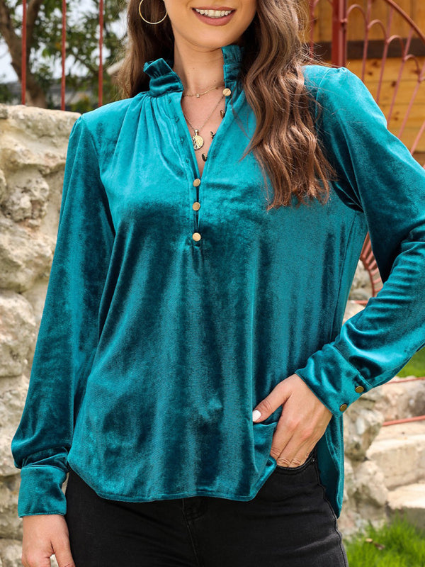 Armelle Women's New Bottoming Shirt Fashionable Stand Collar Long Sleeve Pullover Solid Color Top