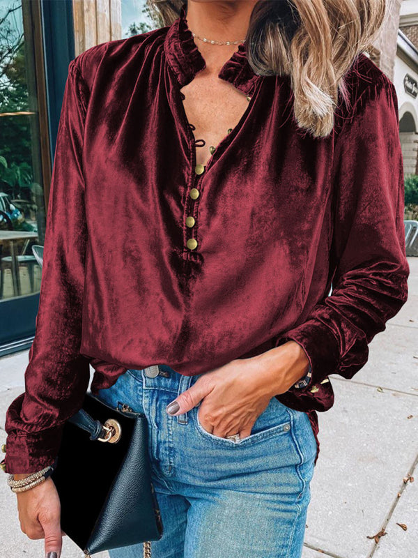Armelle Women's New Bottoming Shirt Fashionable Stand Collar Long Sleeve Pullover Solid Color Top