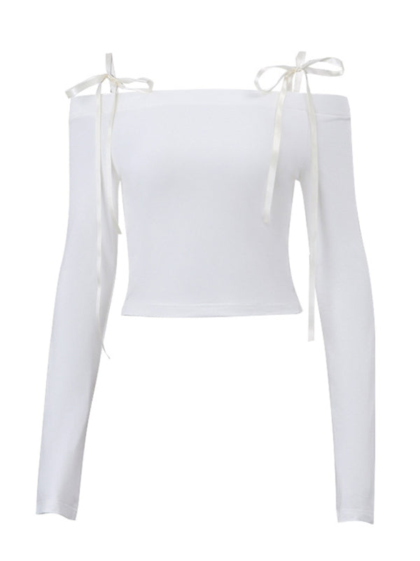 Mariela New Women's One-Shoulder Lace-Up Sexy Navel-Baring Slim Fit Versatile Long-Sleeved Top