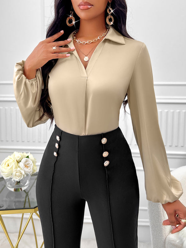 Bijoux Fashionable Slim Long-Sleeved Autumn And Winter Shirt With Printed Lapel