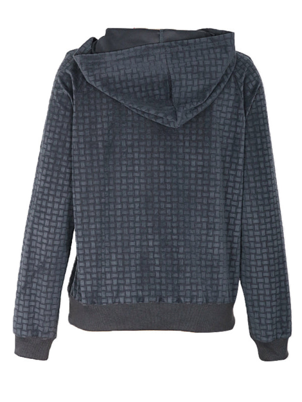 Katy Women's New Solid Color Textured Hooded Sweatshirt