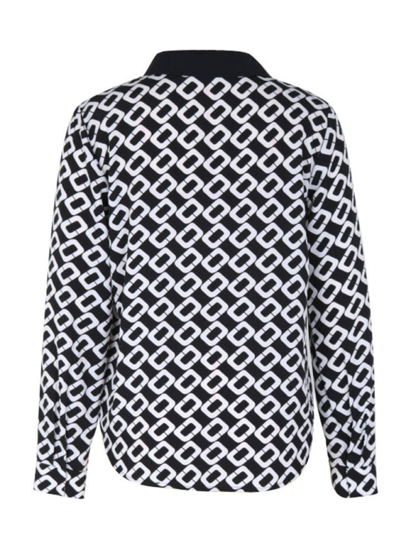 Benicia Women's New V-Lapel Printed Long-Sleeved Shirt